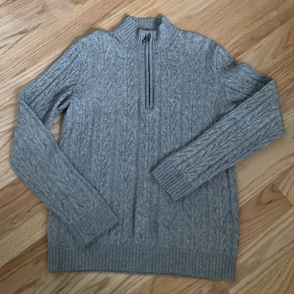 LINCS DC&Co Mens S Wool cashmere 1/4 Zip Sweater Gray blend cable knit Warm cozy - Picture 2 of 11